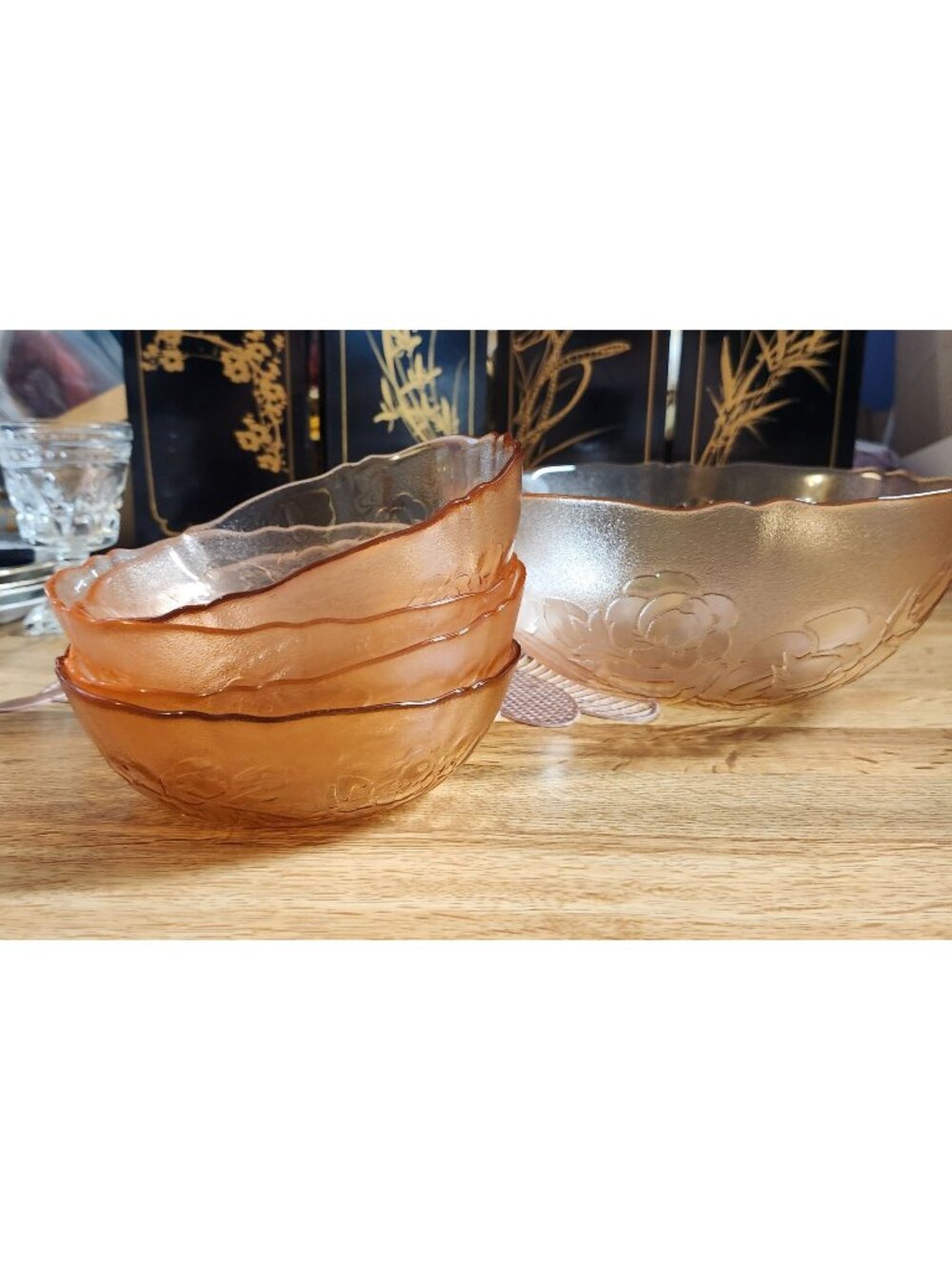 Arcoroc Bowl Set Pink Glass Salad Serving Rosa Rosaline France